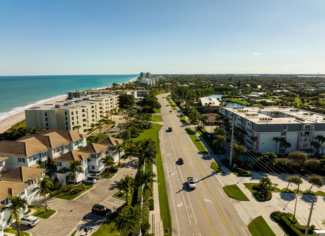 Vero Beach, FL - Aerial View of Condo Buildings on Coast of Vero Beach on Sunny Day